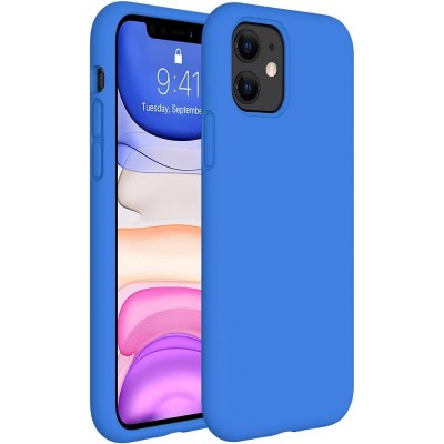 Husa iPhone 11, SIlicon Catifelat cu interior Microfibra, Albastru Steel